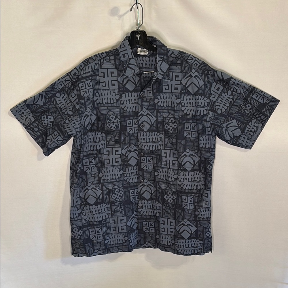 Rum Reggae Men's Blue Patterned Cabana Shirt Medium Tropical Button Up
